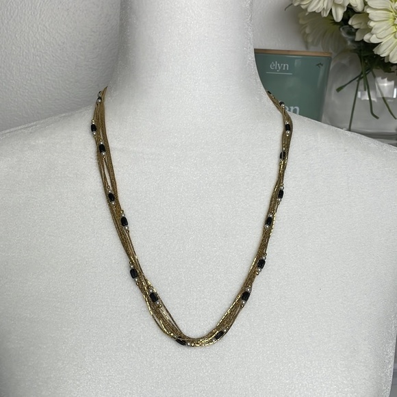 Multi Strand Gold Tone Pearls and Black Beads - Picture 3 of 10